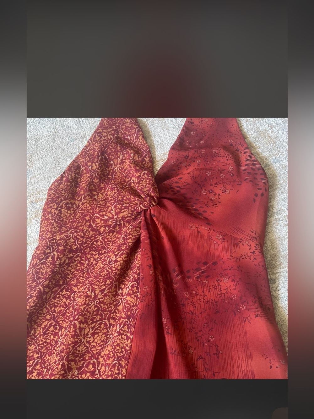 Women's Halter Dress Laundry By Shelli Segal Red Burnt Orange Maroon Floral Sz 6 - Picture 5 of 8